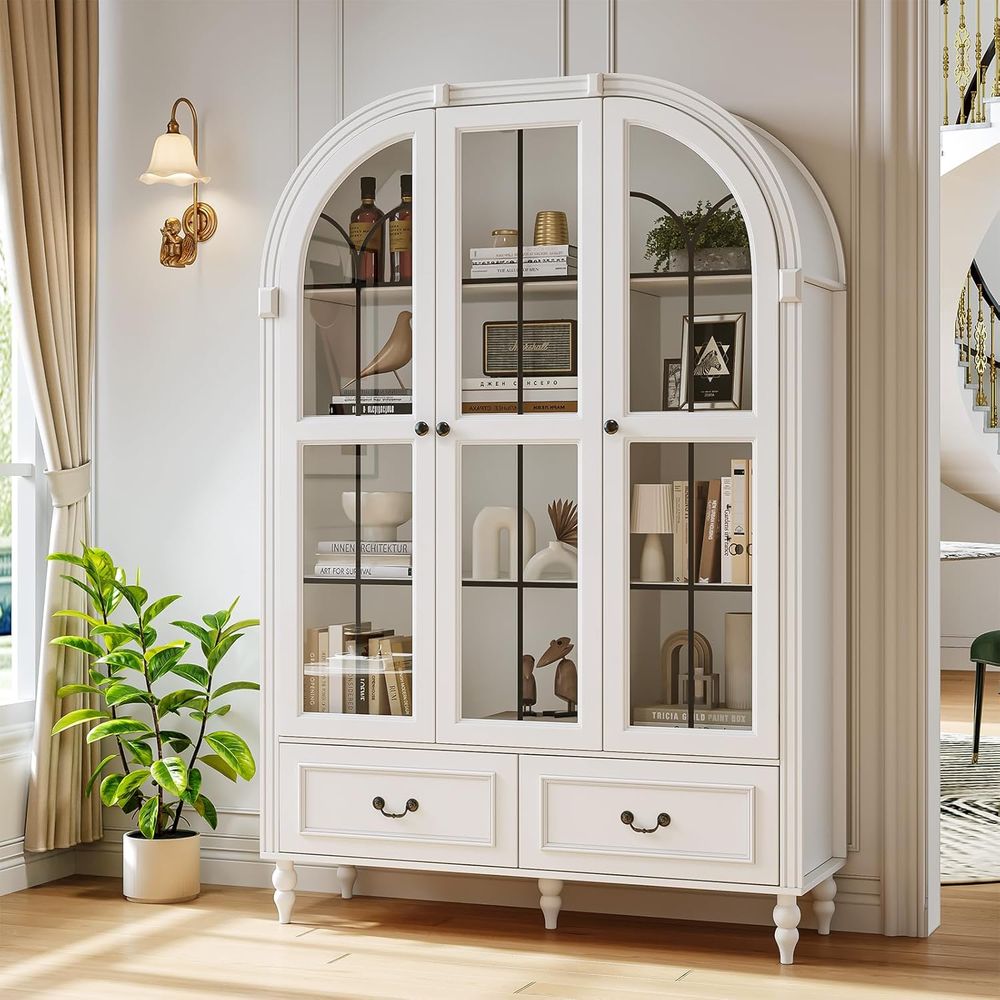 Glass Cabinet Display - 70.8 Tall Arched Kitchen Pantry Cabinet