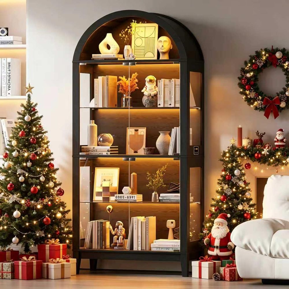 Glass Cabinet Display - 68.9 Arched 5-Tier Display Cabinet with