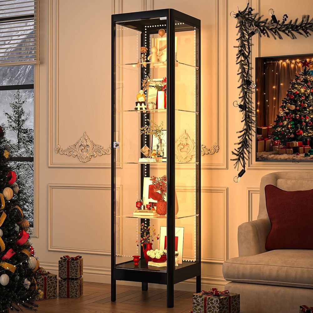 Glass Cabinet Display - 5-Tier Glass Display Cabinet with 13-Color