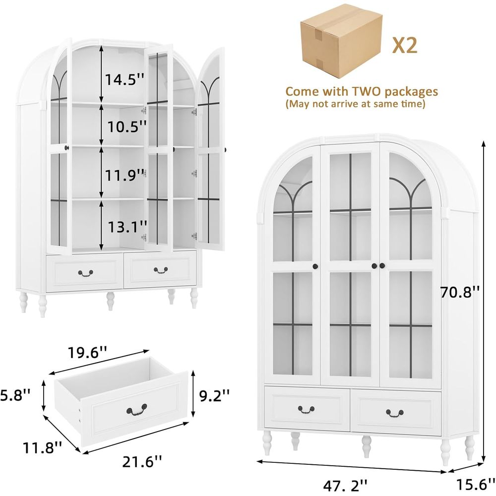 70.8 Tall Arched Kitchen Pantr - Glass Cabinet Display ulasan dan harga
