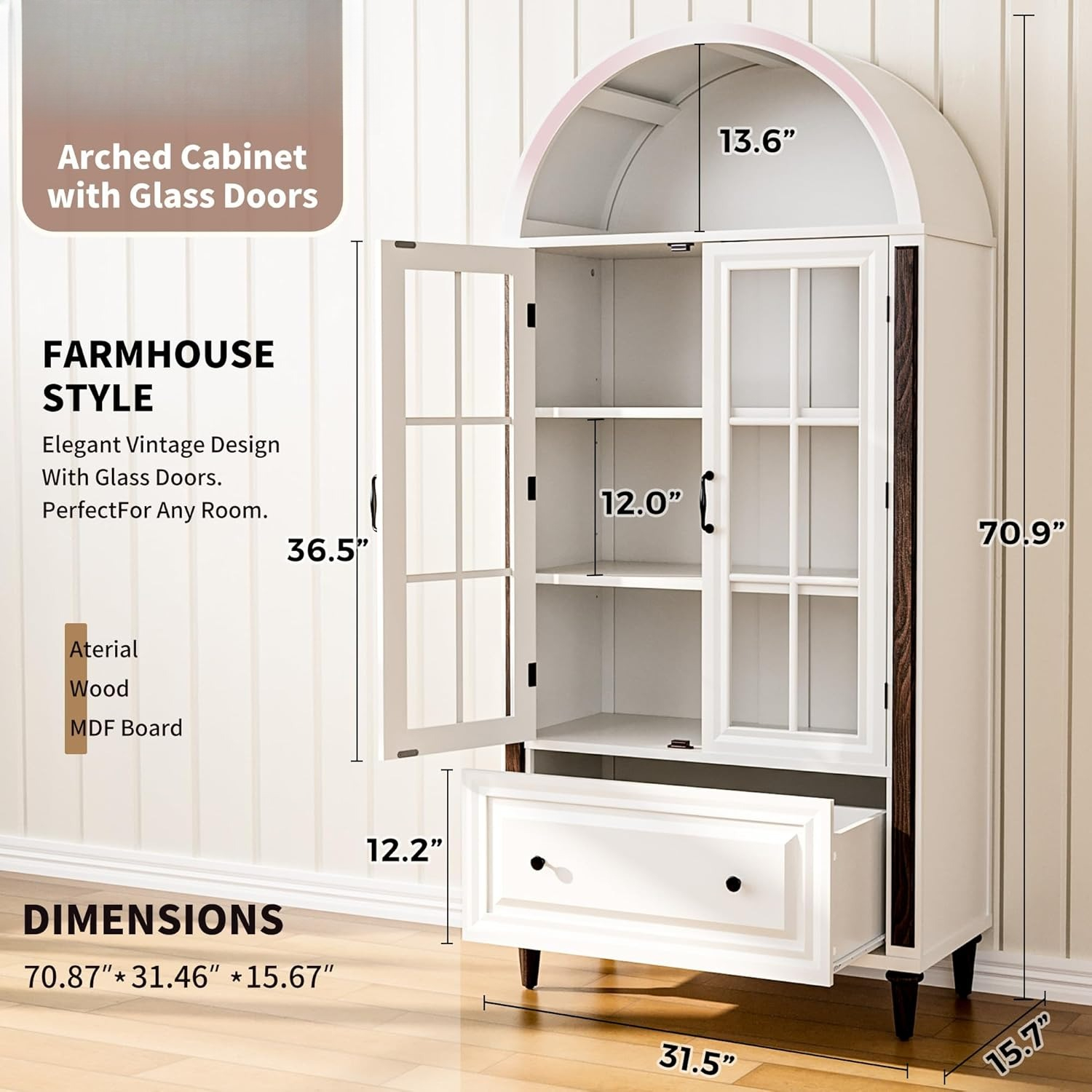 71” Handcrafted Arched Bookcas - Glass Cabinet Display ulasan dan harga