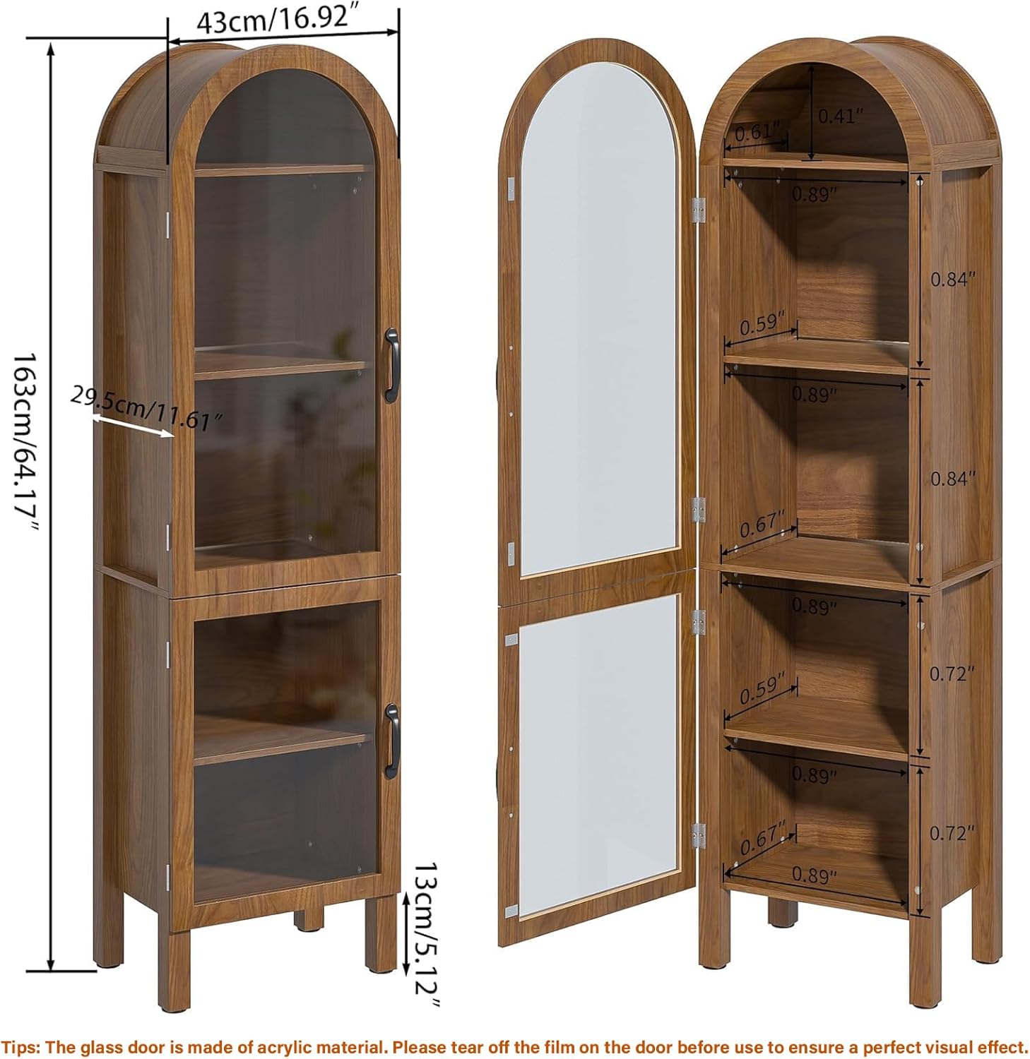 64.17 in Arched Display Cabine - Glass Cabinet Display ulasan dan harga