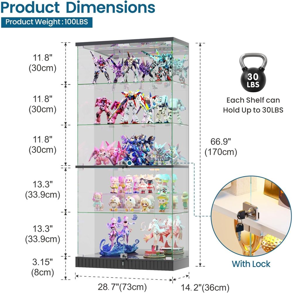 LED-Illuminated 5-Tier Lockabl - Glass Cabinet Display ulasan dan harga